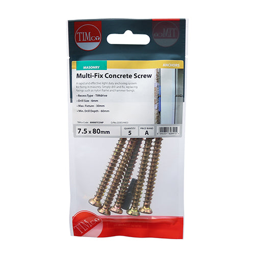 Concrete Bolts & Screws - Multi-Fix Concrete Screw - Countersunk - Yellow