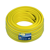 Irriflex GLX yellow hose coiled on a white background
