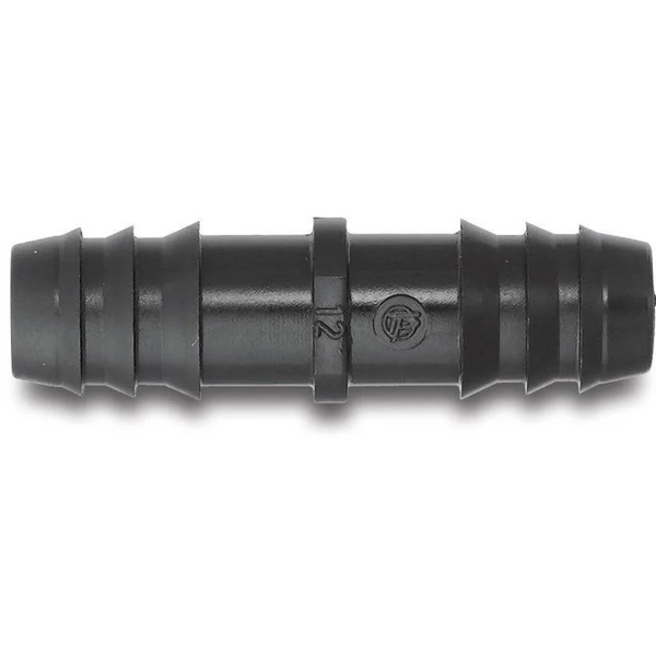 Barbed Connector and Reducer, a versatile fitting designed to join hoses or tubing of different sizes in irrigation systems. Featuring barbed ends for a secure, leak-proof fit, it allows for seamless transitions between various pipe diameters, ensuring efficient water flow