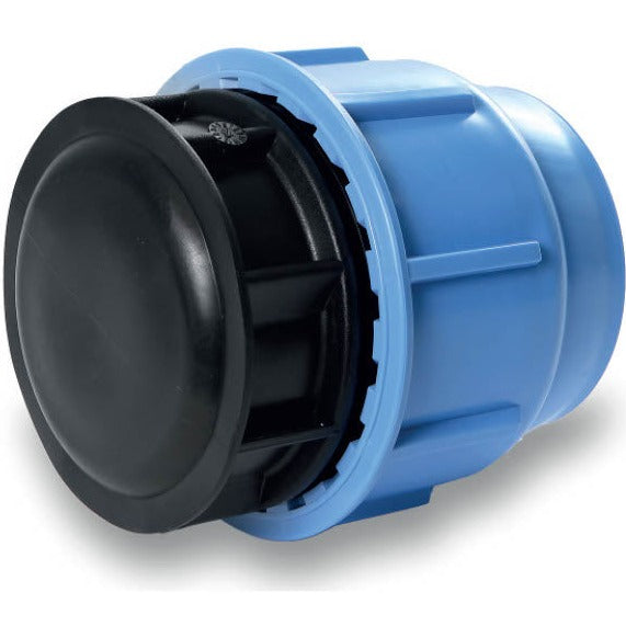 End Caps designed to seal the open end of pipes in irrigation systems, ensuring a secure, leak-free closure. Ideal for terminating pipes or protecting unused outlets, these fittings offer durability and ease of installation. Image highlights the sturdy construction and clear design for a tight fit, preventing water loss and maintaining system integrity