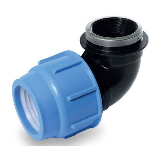 Female Elbows designed to change the direction of water flow in irrigation systems, featuring female threads for secure connection to male fittings. Ideal for navigating corners or tight spaces, these fittings provide a reliable, leak-free connection. Image highlights the durable construction and clear threading for easy installation and compatibility with various pipe systems