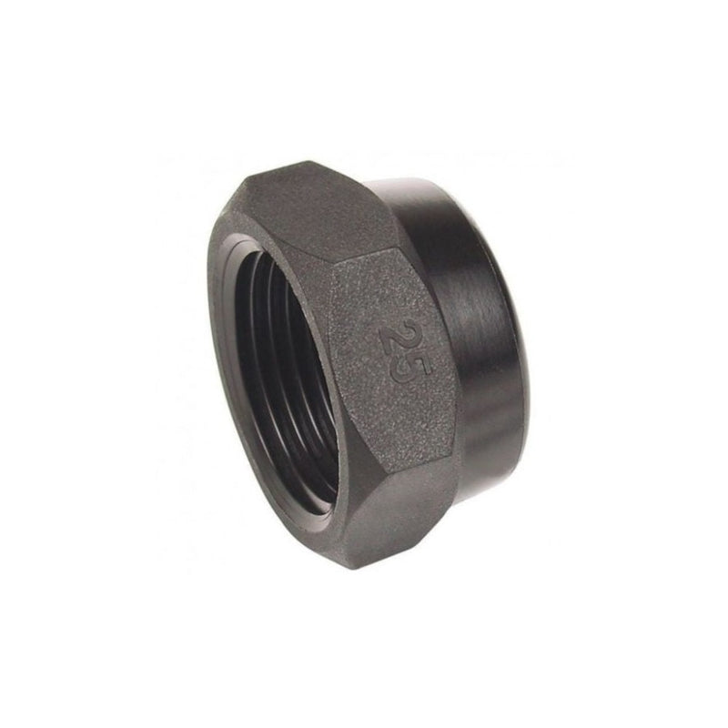 Hansen end cap, designed to seal the end of pipes or tubing in irrigation systems. Made from durable, UV-resistant materials, it provides a secure, leak-proof closure to prevent water flow and protect the system from debris and contamination