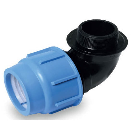 Male Elbows designed to change the direction of water flow in irrigation systems, featuring male threads for secure connection to female fittings. Ideal for navigating corners or tight spaces, these fittings ensure a reliable, leak-free connection. Image highlights the durable construction and clear threading for easy installation and compatibility with various pipe systems