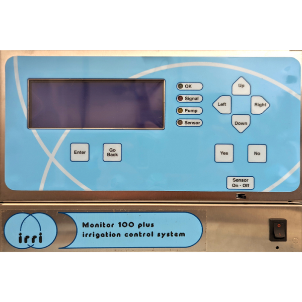Monitor 100 Plus Controllers, designed for efficient and flexible irrigation control across multiple zones. These advanced controllers offer precise scheduling and water management, making them ideal for both residential and commercial landscapes. Image highlights the user-friendly interface, robust construction, and compatibility with various irrigation systems, providing a reliable solution for consistent, water-saving irrigation