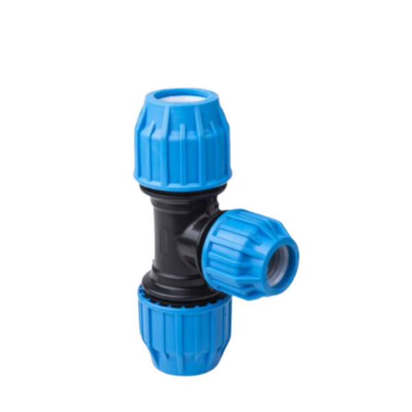 Reducing Tees designed to connect three sections of pipe, reducing the size of one of the outlets to fit smaller pipes. Ideal for irrigation systems, these fittings ensure a secure, leak-free connection and efficient water flow management. Image highlights the robust construction and clearly marked entry and exit points for easy installation in various pipe configurations