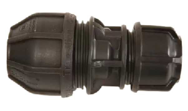 Universal Transition Couplings designed to connect different types of pipes, such as MDPE to PVC or other materials, ensuring a secure, leak-free transition between various pipe systems. Ideal for irrigation, and water supply applications, these couplings offer versatility and ease of installation. Image highlights the durable, flexible design with clear connection details for reliable performance in diverse pipe configurations